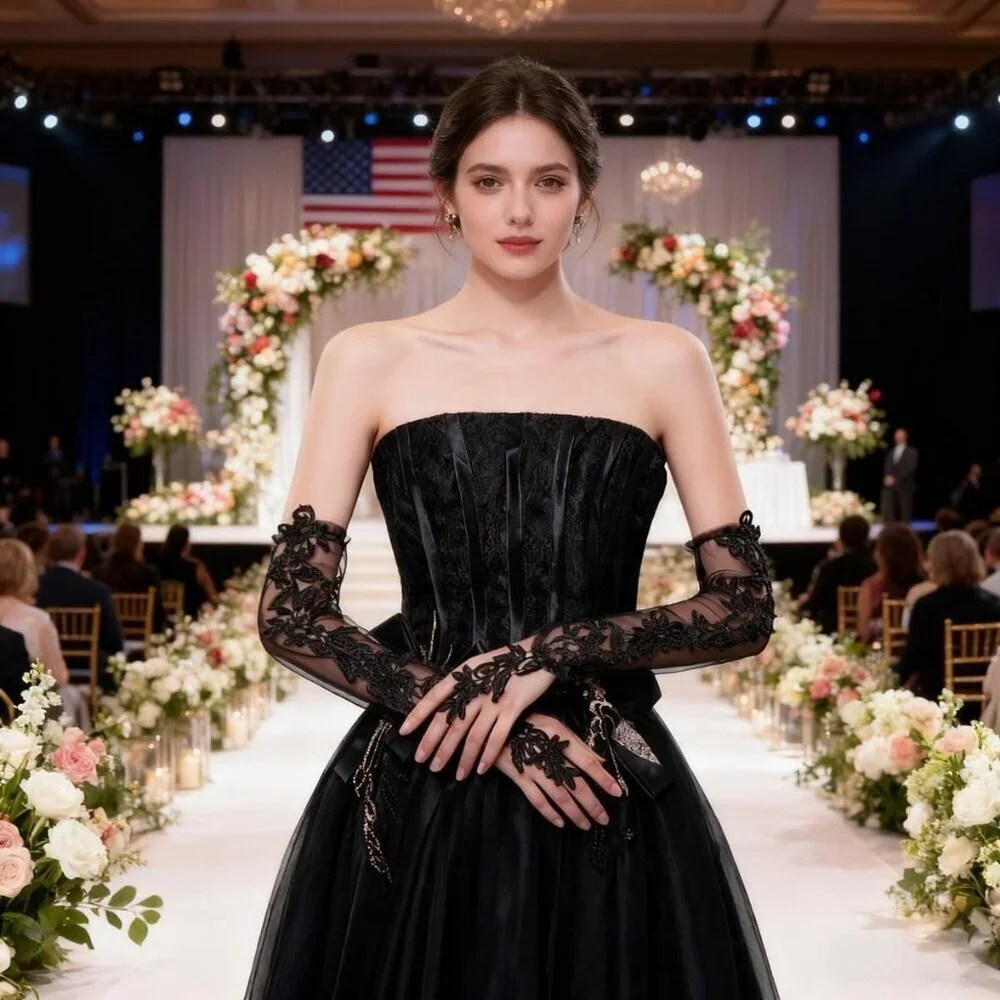 Women's Black Lace Fingerless Gloves Bridal Wedding Prom Costume Accessory